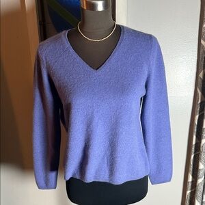 Charter Club 100% 2 Ply Cashmere Periwinkle V Neck Sweater SZ Petite Large